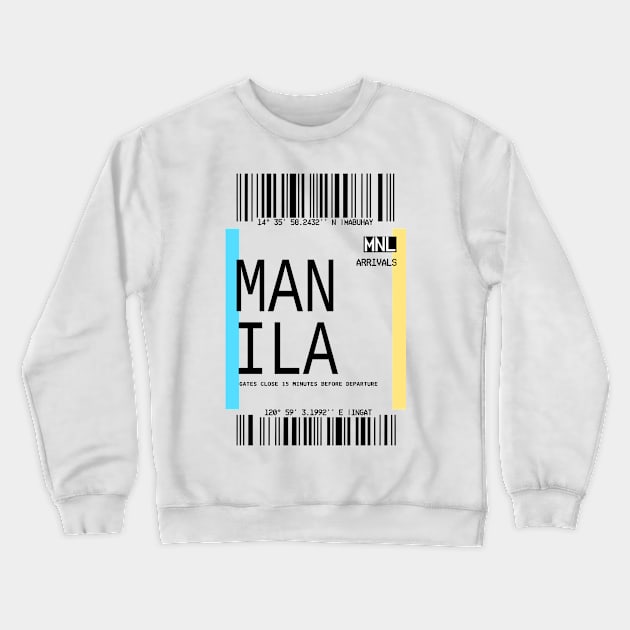 Manila Philippines planet ticket Crewneck Sweatshirt by Aydapadi Studio